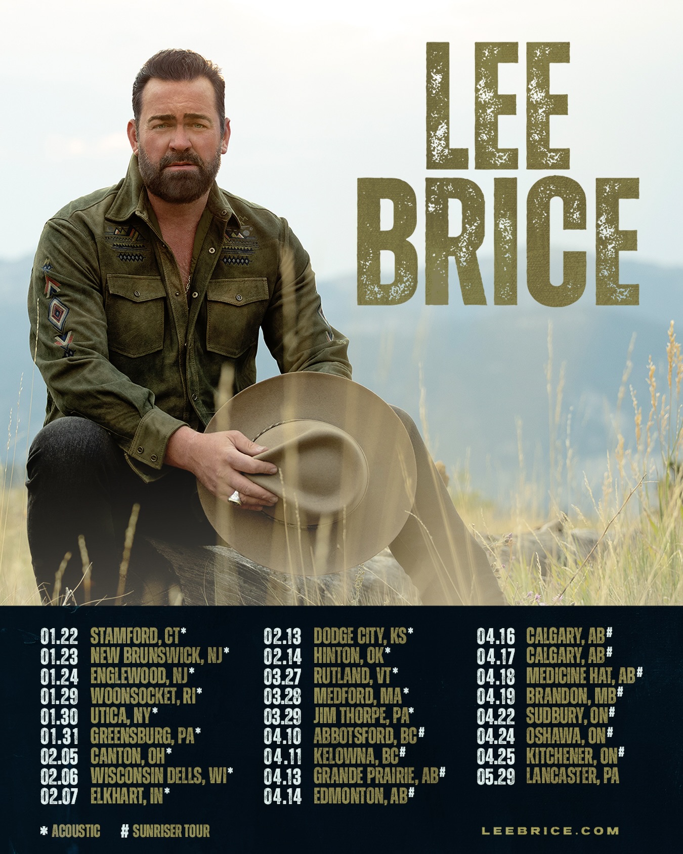 Lee Brice Sunriser Tour Poster 2026